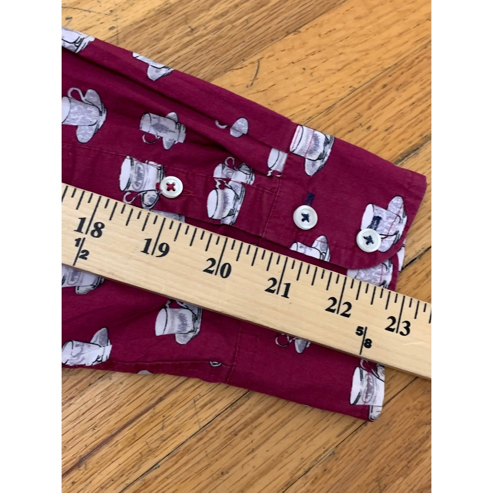 Talbots Women's Burgundy Teacup Print Cotton Button Down Shirt M Long Sleeve - Picture 9 of 9
